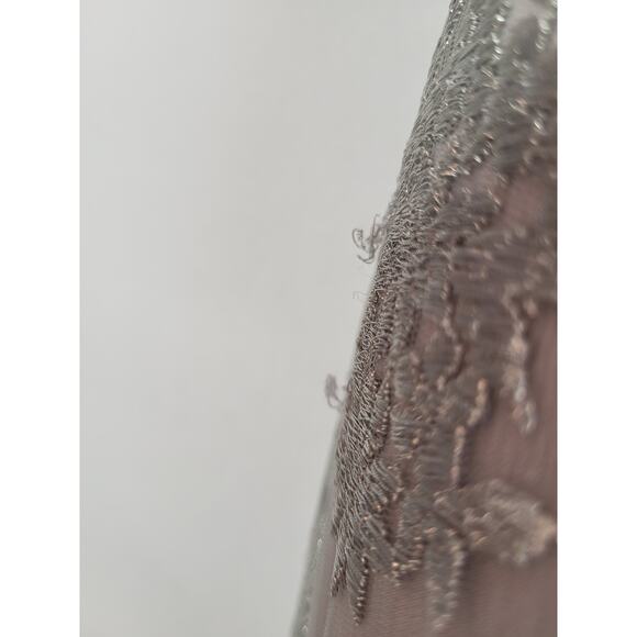 Lauren Ralph Lauren Evening Gown 12 Silver Gray Embroidered Mesh V-Neck Y2K NWT - Picture 11 of 16